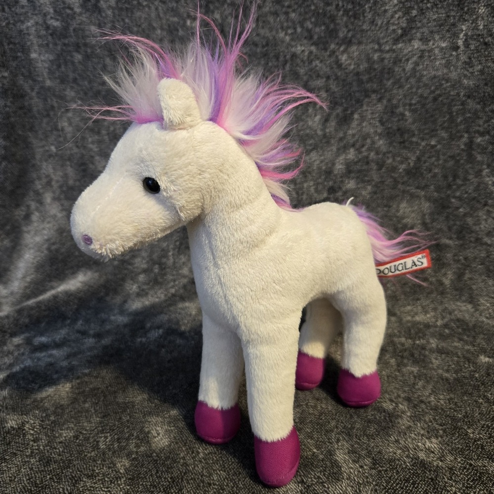 Douglas White Unicorn Plush Pink Purple Mane Standing Stuffed Horse Pony‎ 10"